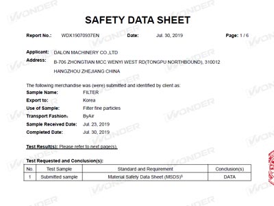 Certificato MSDS