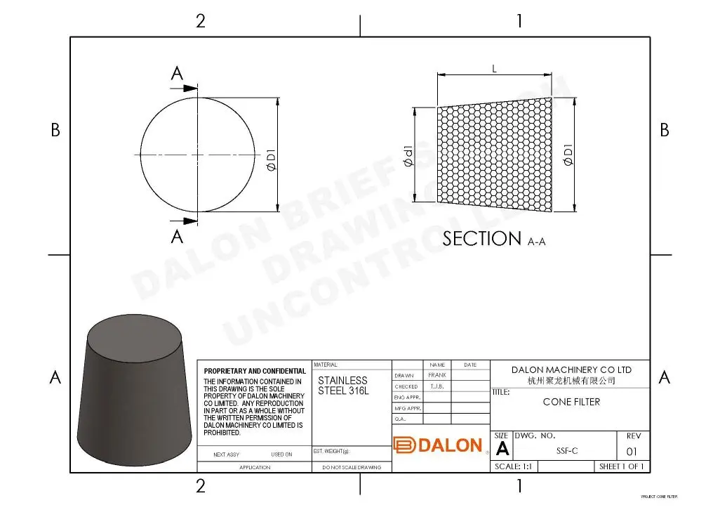 Métallurgie des poudres filtre métallique poreux Dessin technique